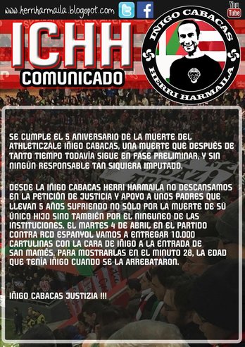 Comunicado de Iñigo Cabacas Herri Harmaila.