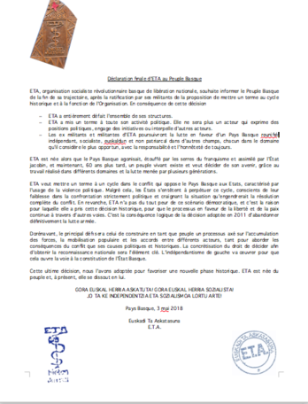 Déclaration finale d'ETA au Peuple Basque