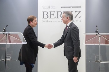 Barkos y Urkullu han comparecido conjuntamente en el Palacio del Señorío de Bertiz. (Gorka RUBIO/FOKU)