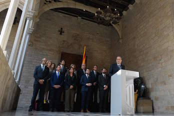 Declaración de Quim Torra ante los miembros de su Gobierno. (Lluís GENÉ/AFP)