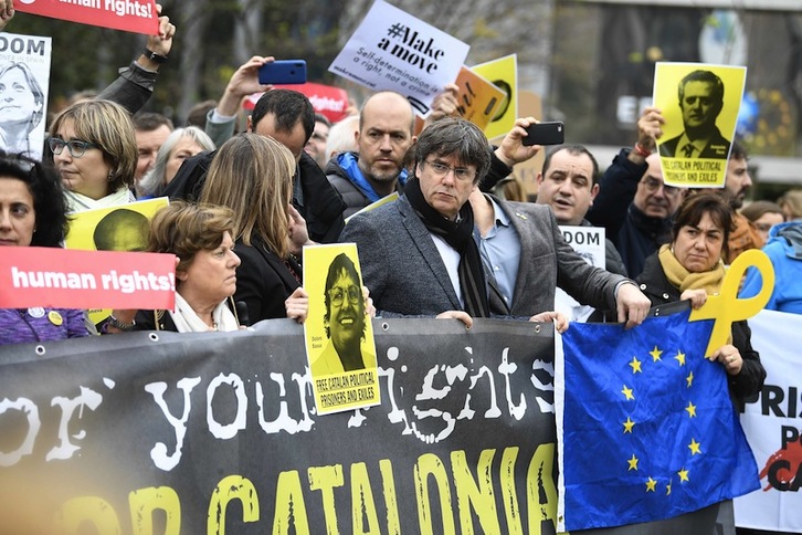 Carles Puigdemont, concentrado hoy en Bruselas en denuncia de la sentencia. (Jasper JACOBS | AFP)