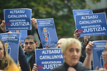 Una de las movilizaciones sindicales en apoyo a Catalunya que han tenido lugar hoy en Euskal Herria. (FOKU)