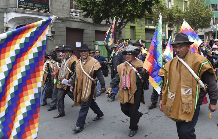Manifestantes en la marcha de La Paz. (Aizar RALDES/AFP)