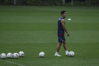 Muto, en un entrenamiento de esta semana (Aritz LOIOLA / FOKU)