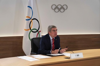 Thomas Bach ha comparecido hoy en Lausana (Greg MARTIN / AFP)