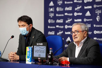 Luis Sabalza y Braulio Vázquez, durante la comparecencia de este miércoles. (CA OSASUNA)