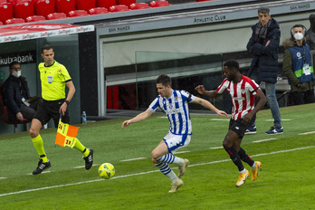 La Real se llevó el último derbi disputado en San Mamés en Nochevieja. (Monika DEL VALLE / FOKU)