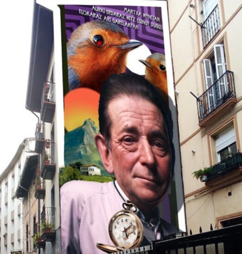 Ordiziako etxebizitza batean egin dute murala Aitor eta Nextor aita-semeek. (Raul BOGAJO / FOKU)