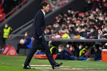 Marcelino sonríe durante la eliminatoria copera frente al Barcelona. 
