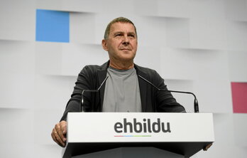 Arnaldo Otegi, en las declaraciones posteriores a la reunión de la Mesa Política de EH Bildu.