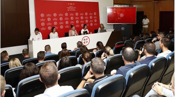 Una imagen de la rueda de prensa que han ofrecido hoy las colegiadas.