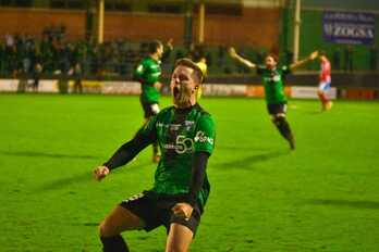 Jugadores del Sestao celebran un gol en la eliminatoria copera contra el Lugo en 2019. 