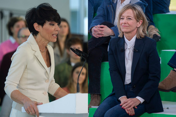 Las candidatas de EH Bildu, Maddalen Iriarte, y del PNV, Eider Mendoza, en las presentaciones de sus respectivas candidaturas.