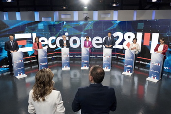 Los candidatos y candidatas a la presidencia de Nafarroa, en el debate de anoche.