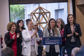 Irene Montero eta Maite Gartzia Errenteriako prentsaurrekoan