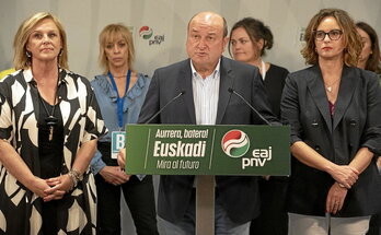 Andoni Ortuzar EBBeko presidentea, atzo gauean, Sabin Etxean.