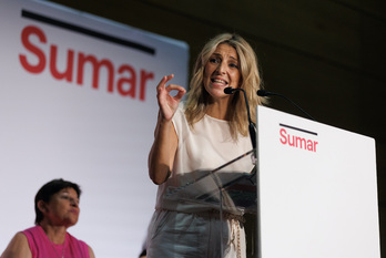 Yolanda Díaz, este domingo en un acto de precampaña en Toledo.