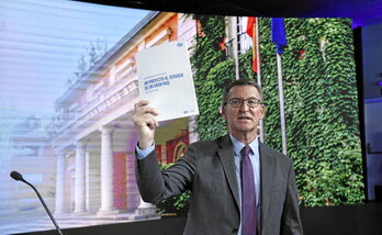 Alberto Núñez Feijóo, en la presentación ayer del programa electoral del PP.