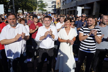 Acto conjunto de EH Bildu y ERC en Durango, durante esta campaña.