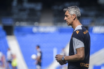 Imanol, en uno de los entrenamientos dirigidos esta pretemporada a su equipo.