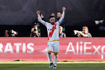 Unai López celebra el gol marcado ante el Barcelona en la última jornada.