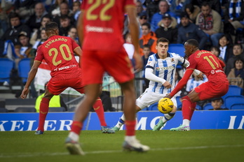Ander Barrenetxea, en el partido contra el Sevilla en Anoeta.