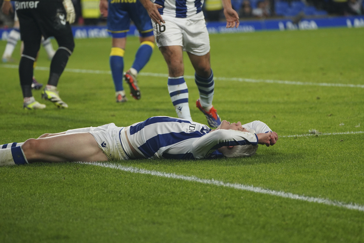 Orri Oskarsson Realeko jokalaria, aukera garbi bat huts egin ostean.