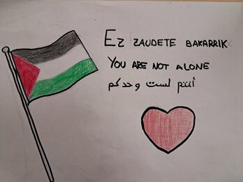 Palestinako haurrei bidaliko dieten marrazkietako bat. 