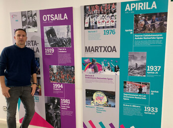 Mitxel Lakuntza, ELAko idazkari nagusia, Irueñeko egoitzan. 