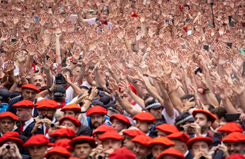 La Plaza Consistorial el 6 de julio de 2024, cuando fue Duguna quien prendió la fiesta.