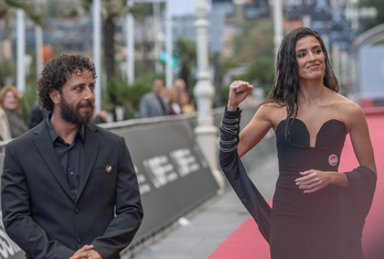 Motaz Malhees y Saja Kilani, en representación del equipo de ‘The Voice of Hind Rajab’.