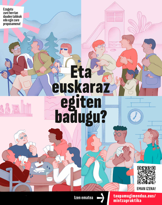 Aurtengo Mintzapraktika egitasmoa iragartzen duen kartela.