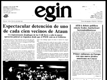 ‘Egin’ egunkariaren 1985eko ekainaren 22ko azala