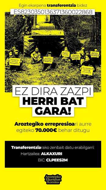 Aroztegiko errepresioari aurre egiteko kanpainaren afixa