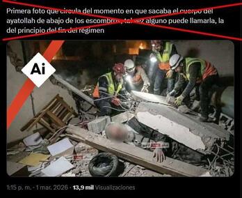 Captura de pantalla hecha el 2 de marzo de una publicación en X. Símbolo de Inteligencia Artificial añadido por AFP.